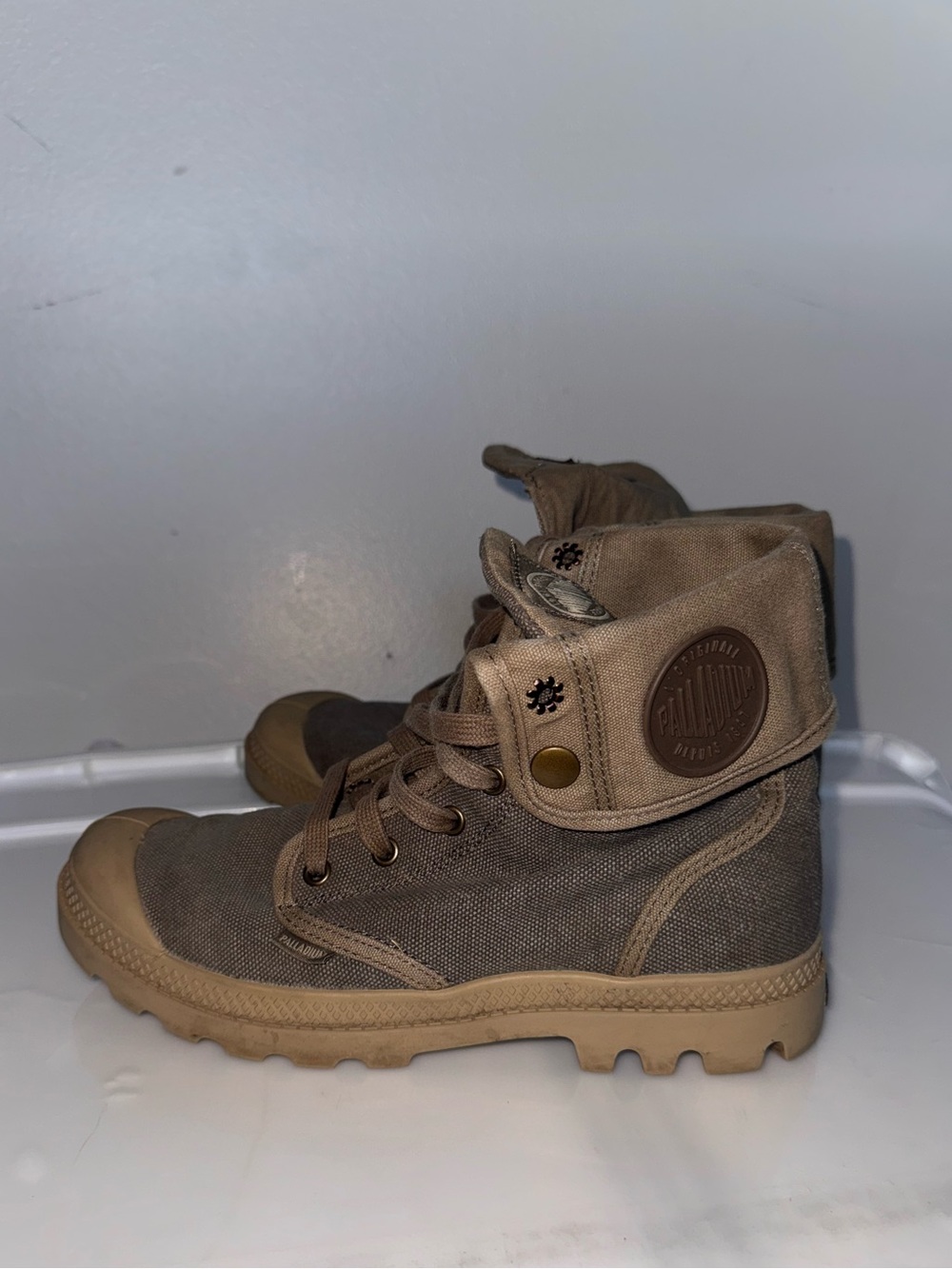 Palladium Khaki + Beige Foldover Boots - Picture 7 of 8